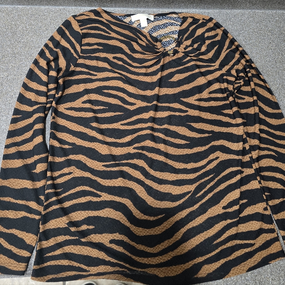 Michael Kors Black and Brown Zebra-Print Long Sleeve Top